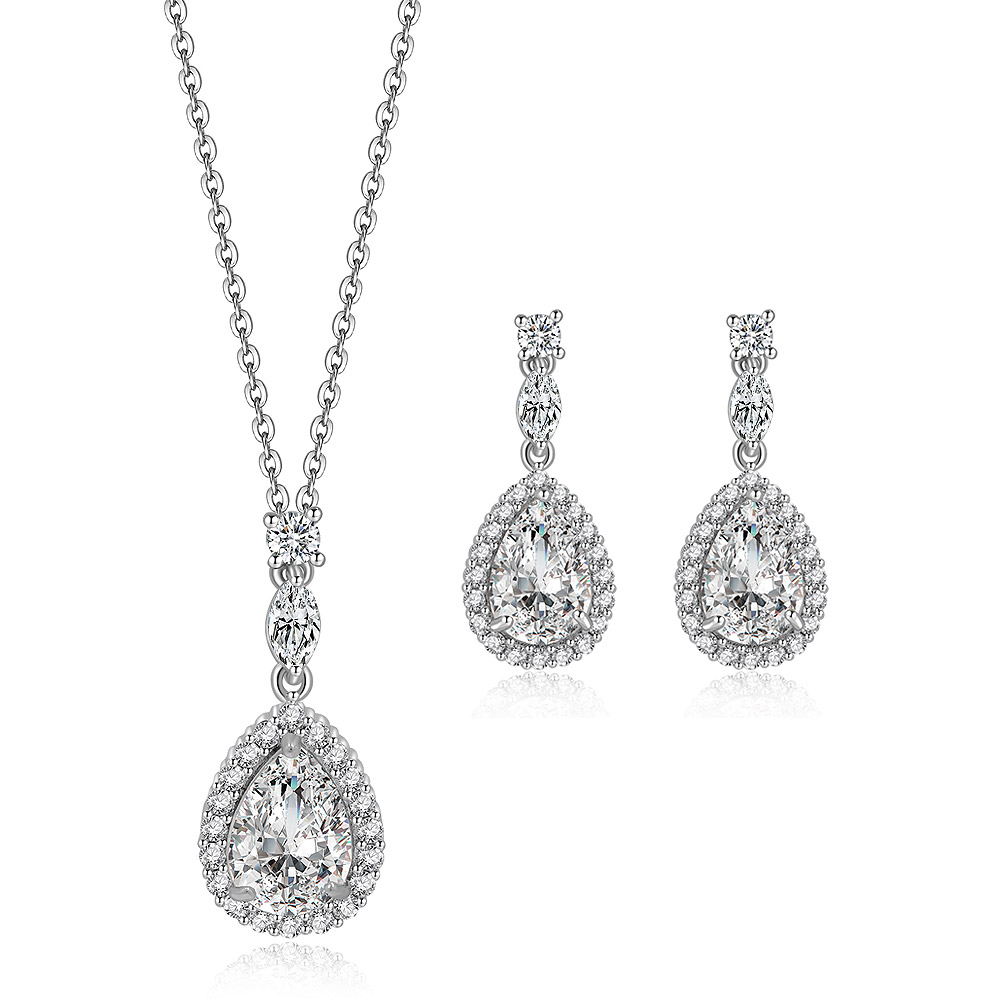 Pear Drop Pave Cubic Zirconia Necklaces And Earrings Set